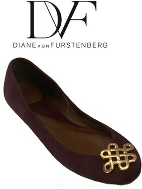 Diane von Furstenberg Burgundy Suede Ballet Flat with Gold Emblem